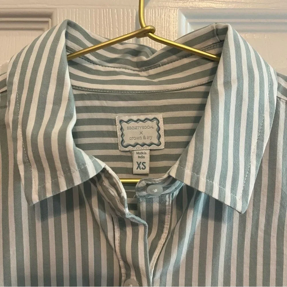 NWOT Social x Crown & Ivy Green & White Striped Shirt Dress – Size XS